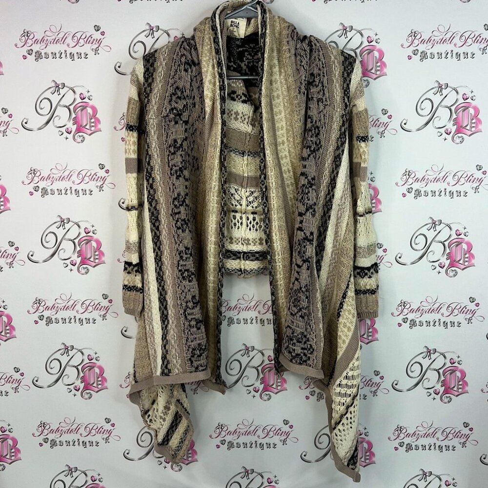 Billabong cardigan knit crochet waterfall Cream and Brown Knit Cardigan warm